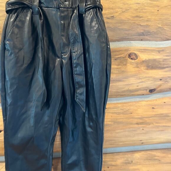 Express Super High Rise Faux Leather Belted Ankle Pants - Picture 3 of 4